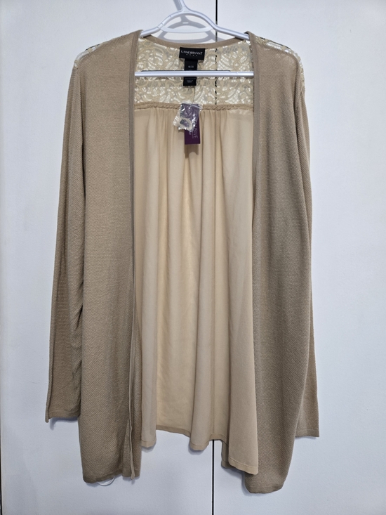 Lane Bryant Sweaters - Lane Bryant Lace Back Open Front Cardigan Beige Taupe Plus‎ Size 18/20 NWT